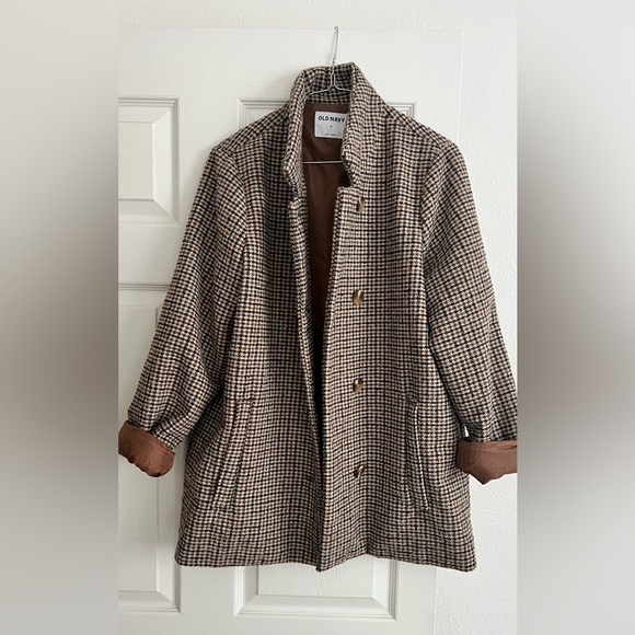 Old Navy Jackets & Blazers - Old Navy Brown Plaid Leather Jacket